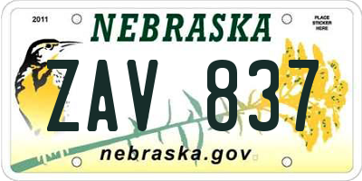 NE license plate ZAV837