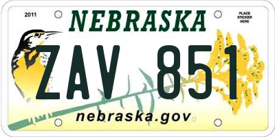 NE license plate ZAV851