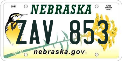 NE license plate ZAV853