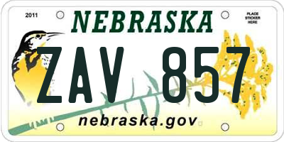 NE license plate ZAV857