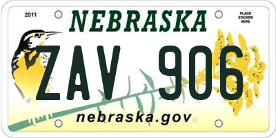 NE license plate ZAV906