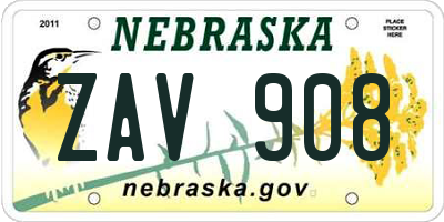 NE license plate ZAV908