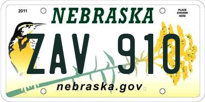 NE license plate ZAV910