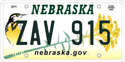 NE license plate ZAV915