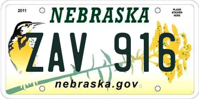 NE license plate ZAV916