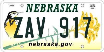 NE license plate ZAV917