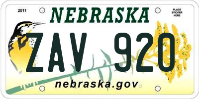NE license plate ZAV920