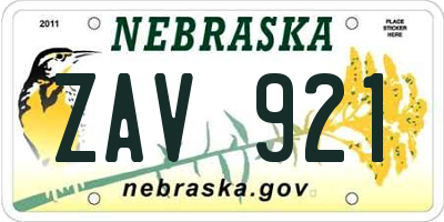 NE license plate ZAV921