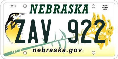 NE license plate ZAV922
