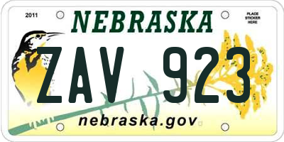 NE license plate ZAV923