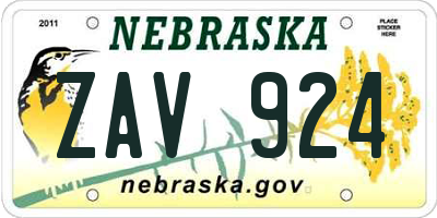 NE license plate ZAV924