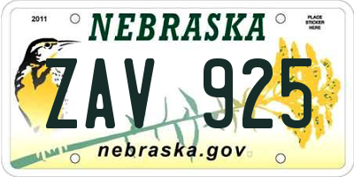 NE license plate ZAV925