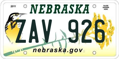 NE license plate ZAV926
