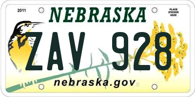 NE license plate ZAV928