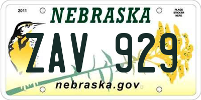 NE license plate ZAV929