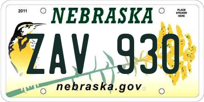 NE license plate ZAV930