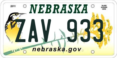 NE license plate ZAV933