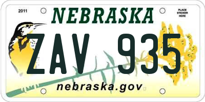 NE license plate ZAV935