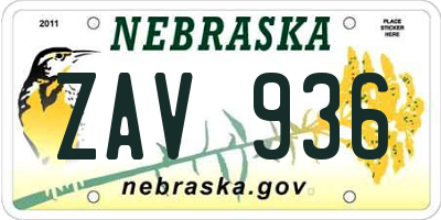 NE license plate ZAV936