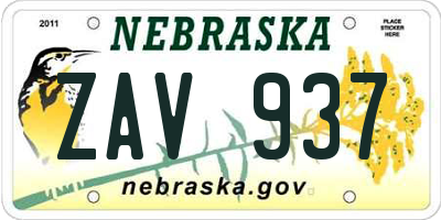 NE license plate ZAV937