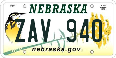 NE license plate ZAV940