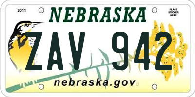 NE license plate ZAV942