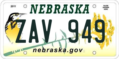 NE license plate ZAV949