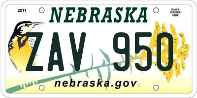 NE license plate ZAV950