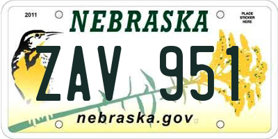 NE license plate ZAV951