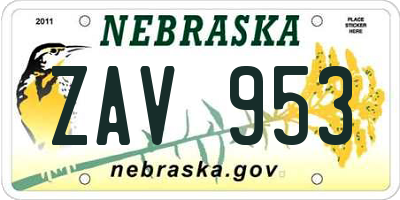 NE license plate ZAV953
