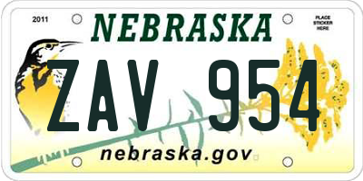 NE license plate ZAV954