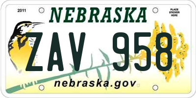 NE license plate ZAV958