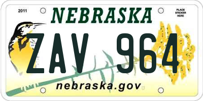 NE license plate ZAV964