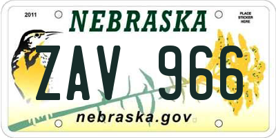 NE license plate ZAV966