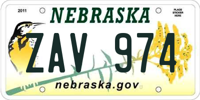 NE license plate ZAV974