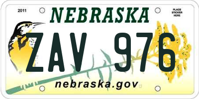 NE license plate ZAV976
