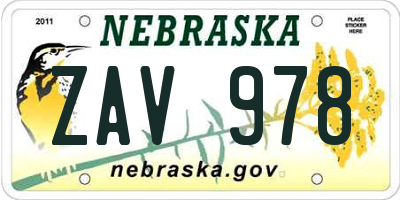 NE license plate ZAV978