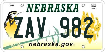 NE license plate ZAV982