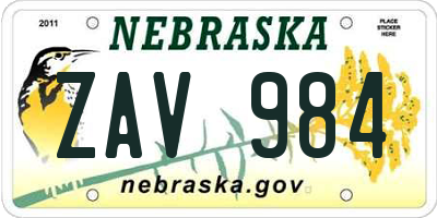 NE license plate ZAV984