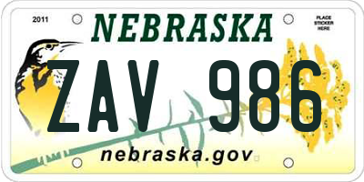 NE license plate ZAV986