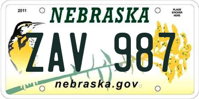NE license plate ZAV987
