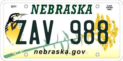 NE license plate ZAV988