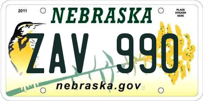 NE license plate ZAV990