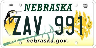 NE license plate ZAV991