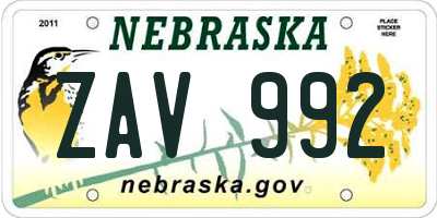 NE license plate ZAV992