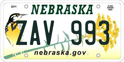 NE license plate ZAV993