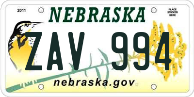 NE license plate ZAV994