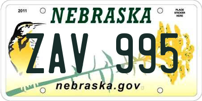 NE license plate ZAV995