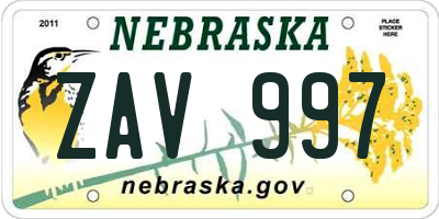 NE license plate ZAV997