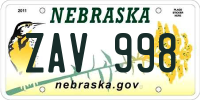 NE license plate ZAV998
